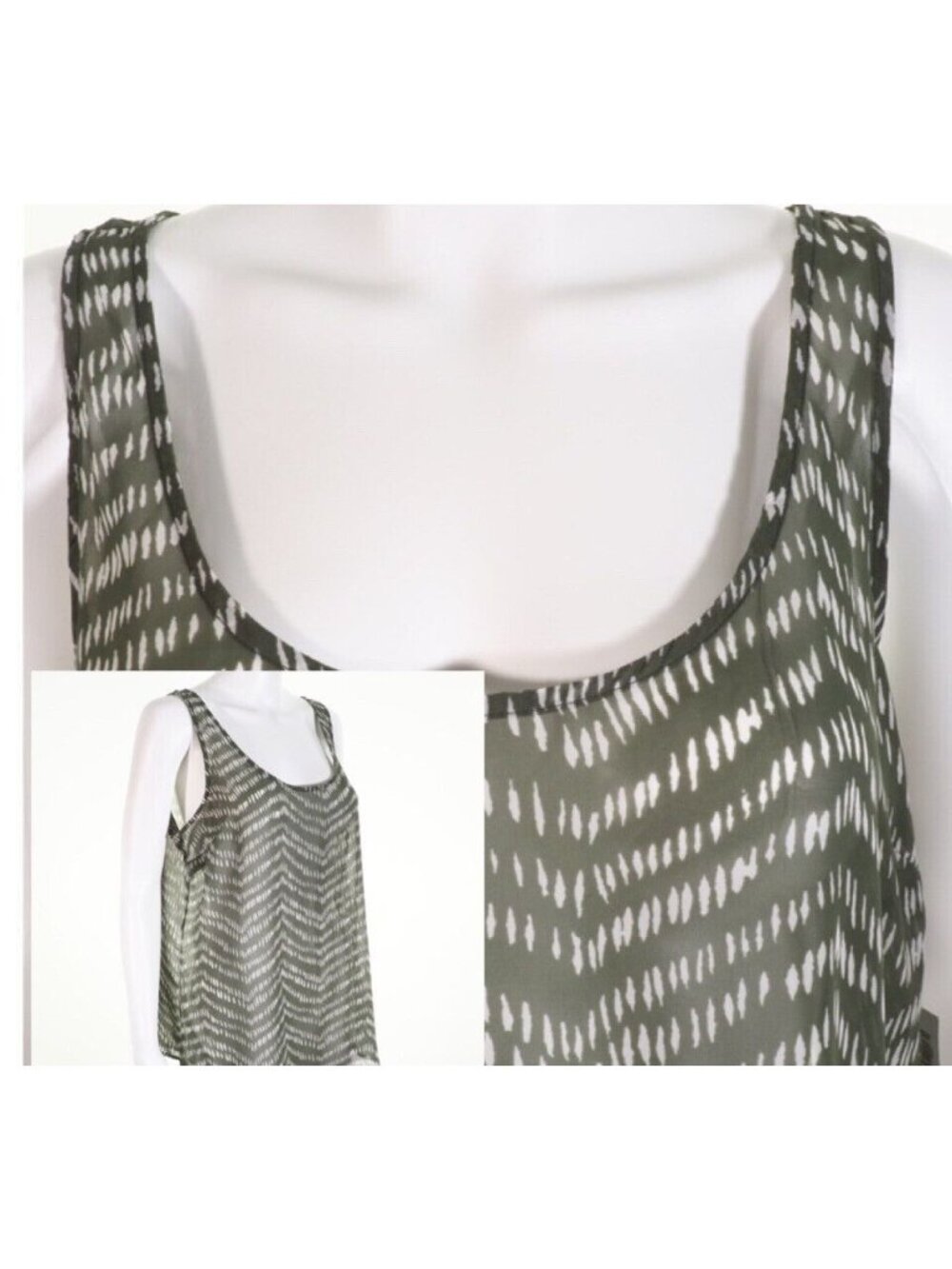 Old Navy Womens Large Tunic Tank Green & White Sleeveless Sheer - Picture 2 of 9